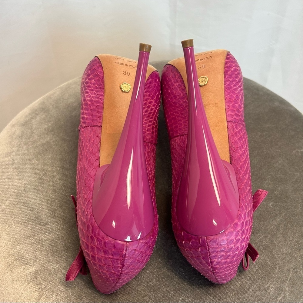 Viktor & Rolf pink snake print embossed bow stiletto high heels Sz 39 - Picture 6 of 10